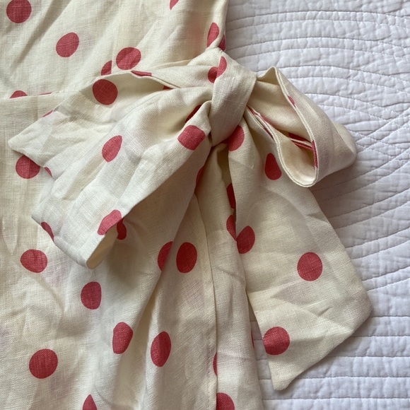 Reformation Turnip Andie Mini Dress Linen Cream Polka Dot Blush Pink 12 NWT - Picture 3 of 17